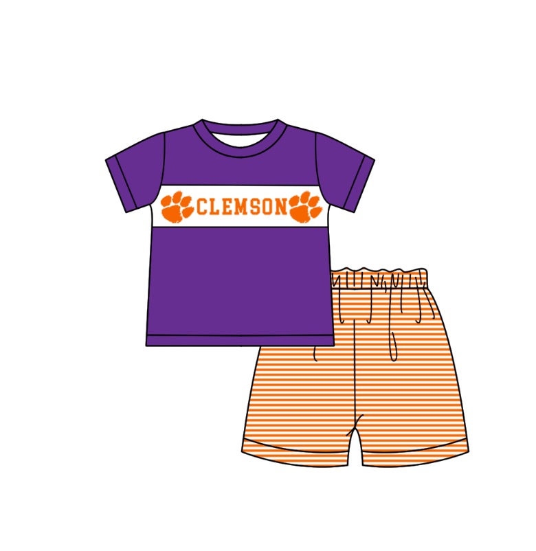 (Custom Design Preorder MOQ 5 Each Item) Team's Clemson Tigers Print Kids Summer Matching Clothes Sibling Wear