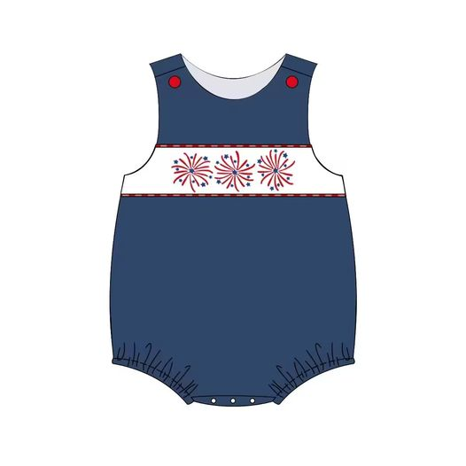 (Custom Design Preorder MOQ 5) Firework Print Baby Boys 4th of July Romper