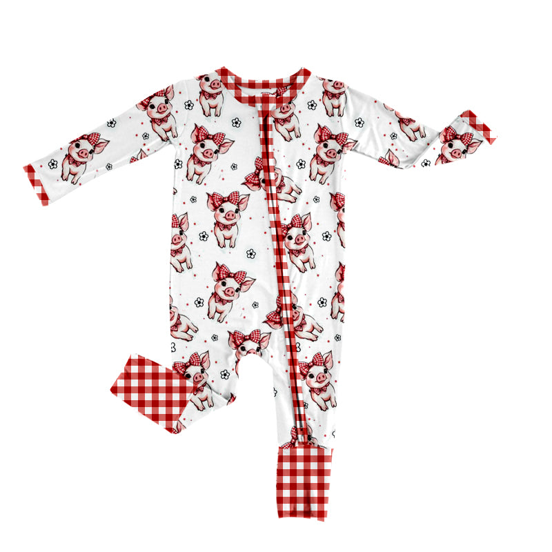 (Custom Design Preorder MOQ 5 Each Design) Pig Flowers Print Girls Pajamas Matching Clothes Sisters Wear