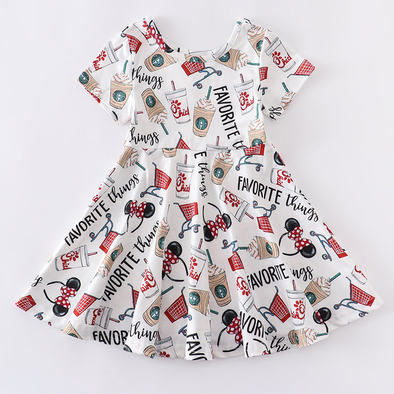 (Custom Design Preorder MOQ 5) Coffee Print Girls Knee Length Dress