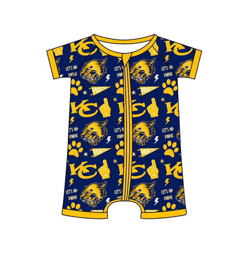 (Custom Design Preorder MOQ 5)  Team's KC Print Baby Boys Summer Zipper Romper