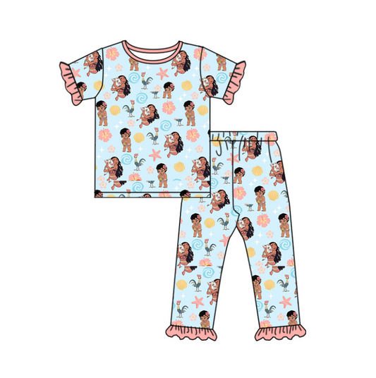 (Custom Design Preorder MOQ 5) Cartoon Princess Print Girls Pajamas Clothes Set