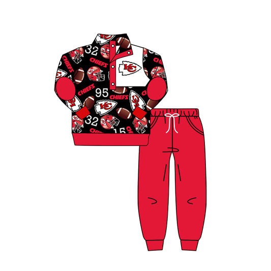 (Custom Design Preorder MOQ 5) Team's KC Black Top Red Pants Boys Fall Clothes Set