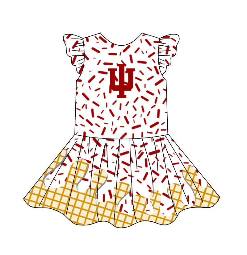 (Custom Design Preorder MOQ 5) Team's UI Sprinkles Print Girls Summer Knee Length Dress