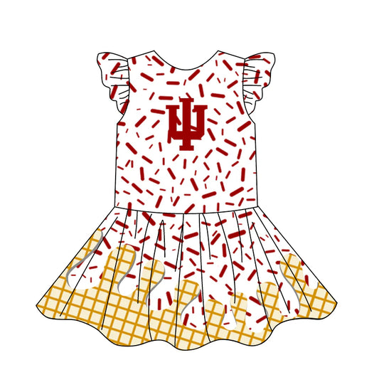 (Custom Design Preorder MOQ 5) Team's UI Sprinkles Print Girls Summer Knee Length Dress