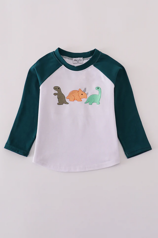 (Custom Design Preorder MOQ 5) Dino Print Boys Long Sleeve Tee Shirts Top