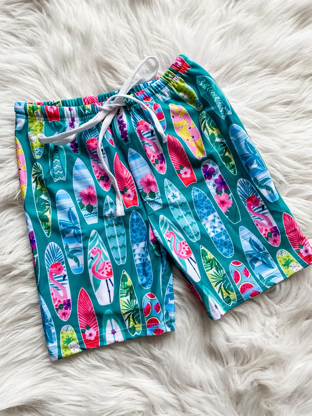 (Custom Design Preorder MOQ 5)  Flamingo Flowers Print Kids Summer Shorts