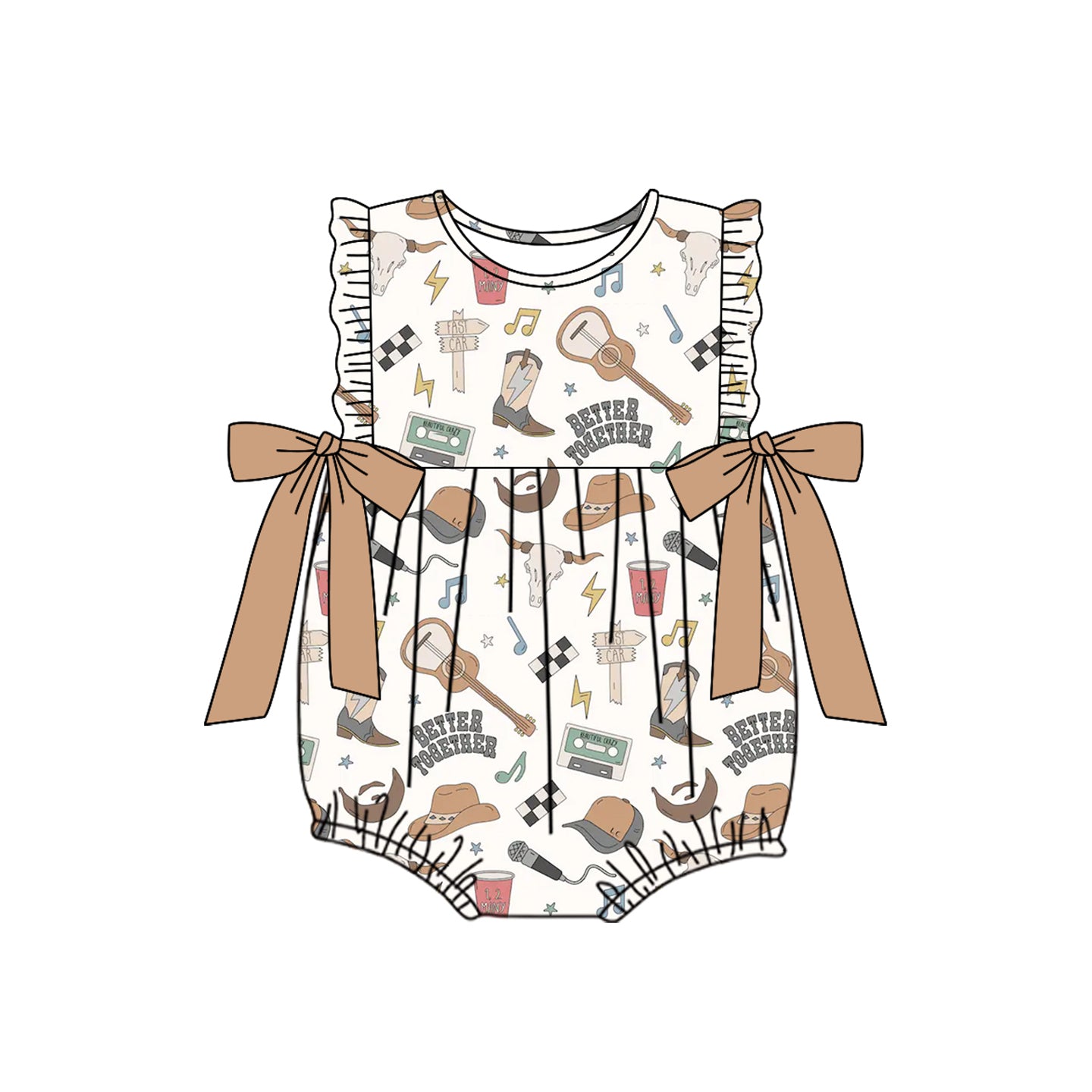 (Pre-order)SR2271  Better Together Western Print Baby Girls Summer Romper