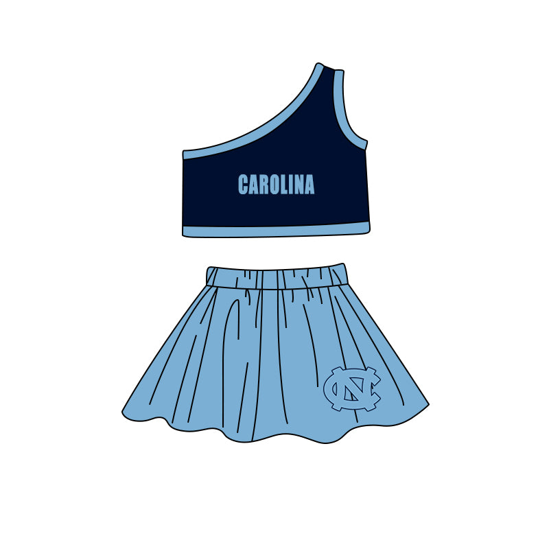 (Custom Design Preorder MOQ 5) Team's Carolina Crop Top Skirts Shorts Girls Clothes Sets