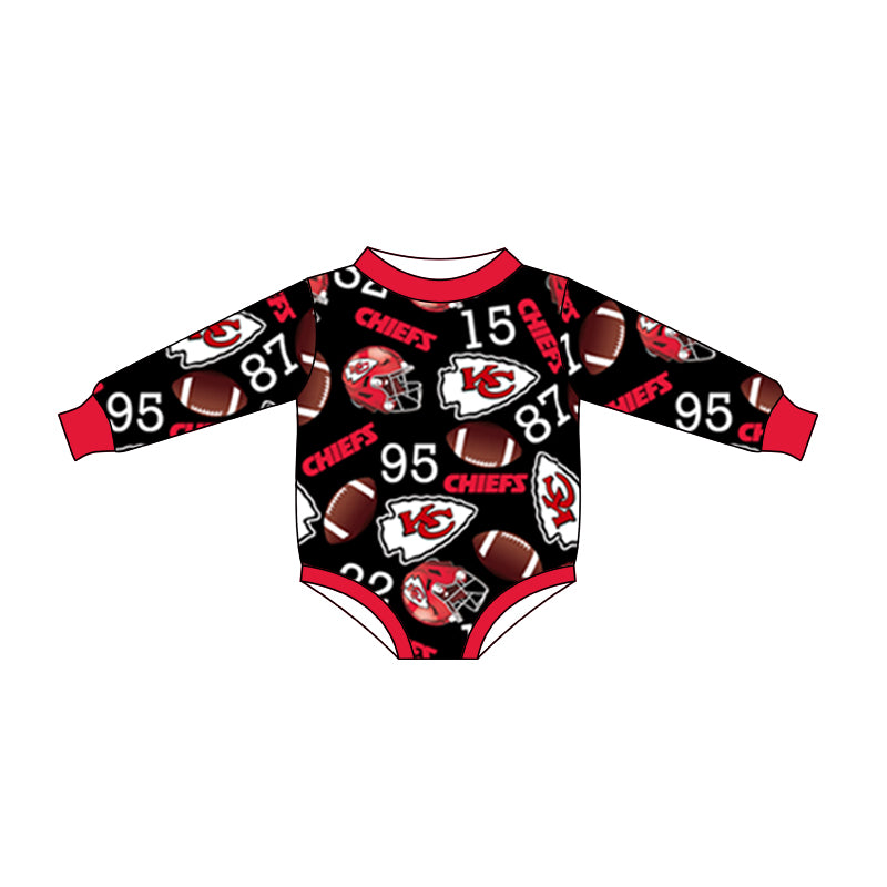 (Custom Design Preorder MOQ 5) Team's KC Black Print Baby Girls Fall Romper