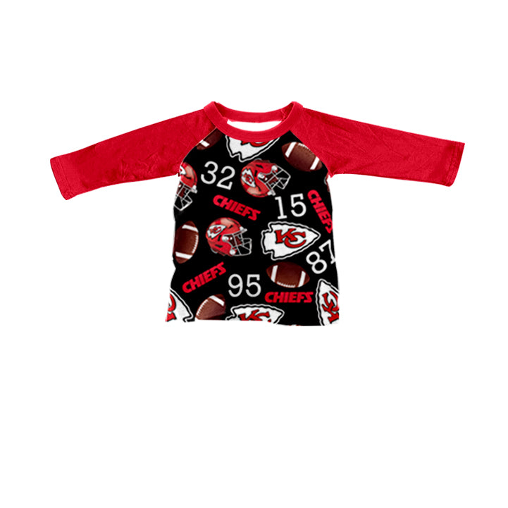 (Custom Design Preorder MOQ 5) Team's KC Red Black Print Boys Raglan sleeves Tee Shirts Top