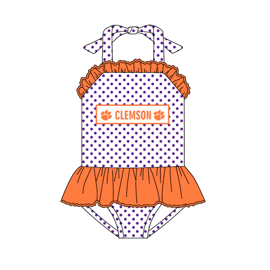 (Custom Design Preorder MOQ 5) Team's CLEMSON Print Girls 1 Piece Swimsuits