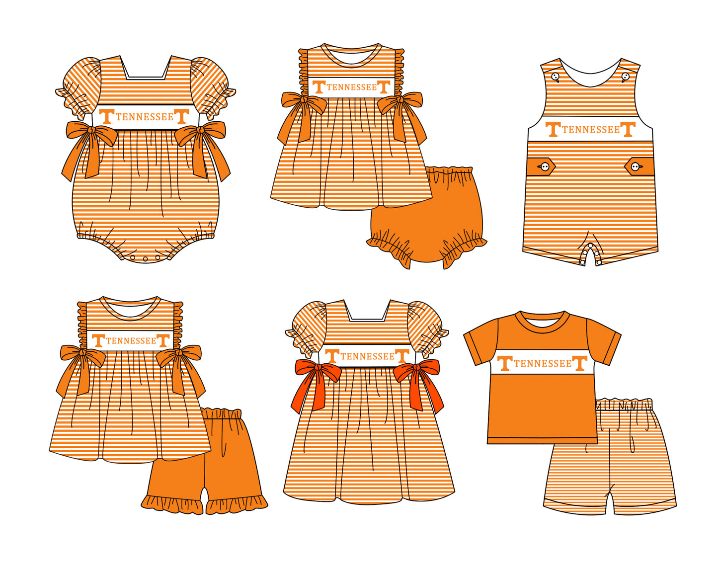 (Custom Design Preorder MOQ 5 Each Item) Team's Tennessee Print Kids Summer Matching Clothes Sibling Wear