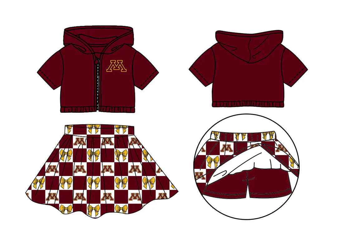 (Custom Design Preorder MOQ 5 Each Color) Team's Minnesota Bows Plaid Print Girls Summer Clothes Sisters Matching Wear