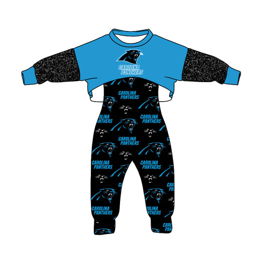 (Custom Design MOQ 5) Black Football Team's Girls Jumpsuits Clothes Set