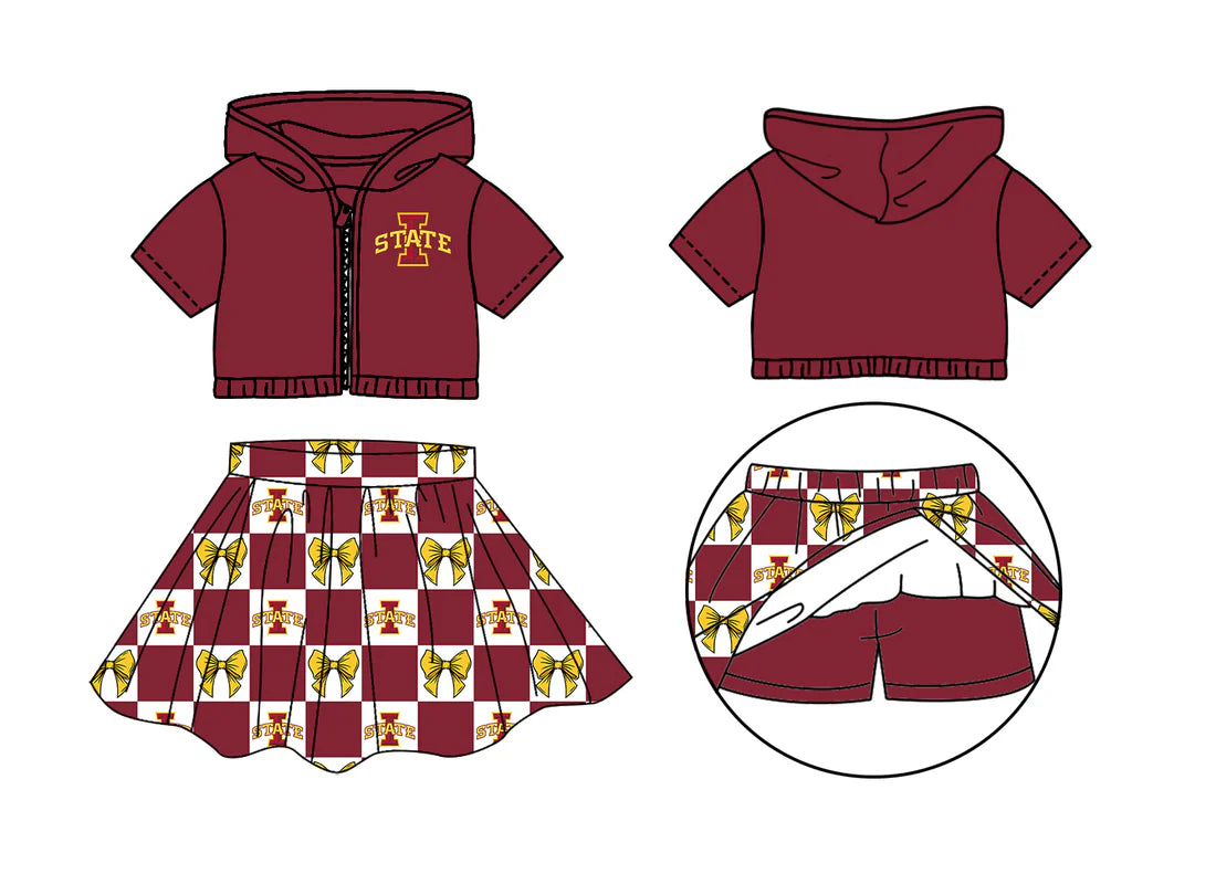 (Custom Design Preorder MOQ 5 Each Color) Team's Iowa State Cyclones Bows Plaid Print Girls Summer Clothes Sisters Matching Wear