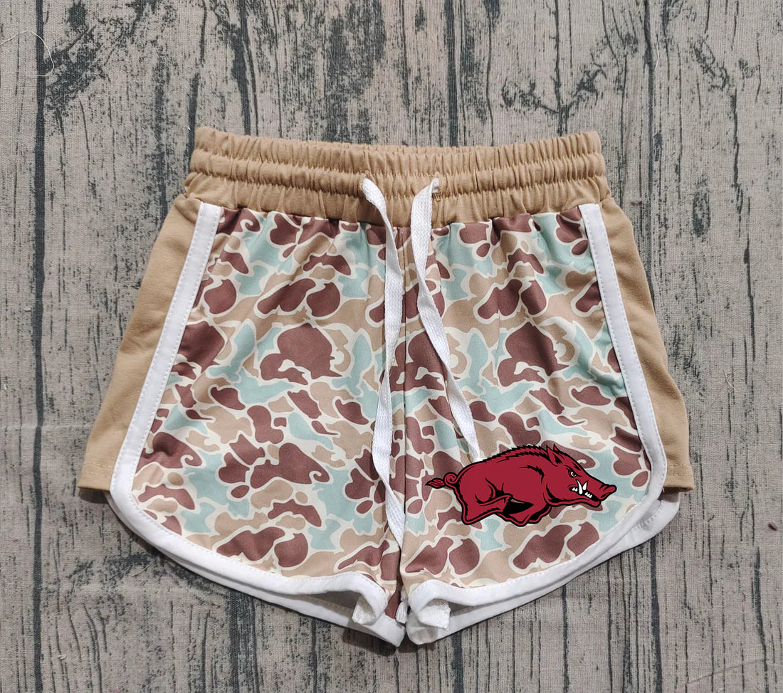 (Custom Design Preorder MOQ 5 Each Item) Team's Arkansas Blue Camo Print Summer Bottom Shorts Mom and Me Matching Clothes