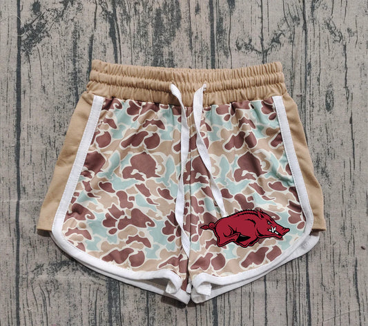 (Custom Design Preorder MOQ 5 Each Item) Team's Arkansas Blue Camo Print Summer Bottom Shorts Mom and Me Matching Clothes