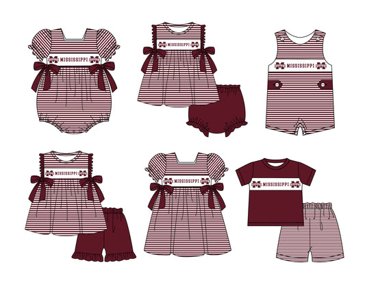 (Custom Design Preorder MOQ 5 Each Item) Team's Mississippi State Print Kids Summer Matching Clothes Sibling Wear