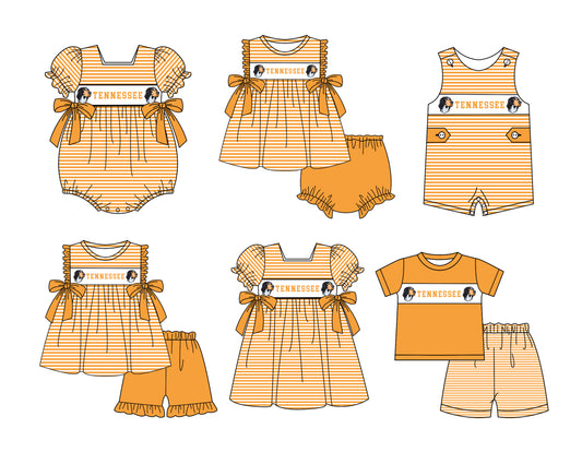 (Custom Design Preorder MOQ 5 Each Item) Team's Tennessee Print Kids Summer Matching Clothes Sibling Wear