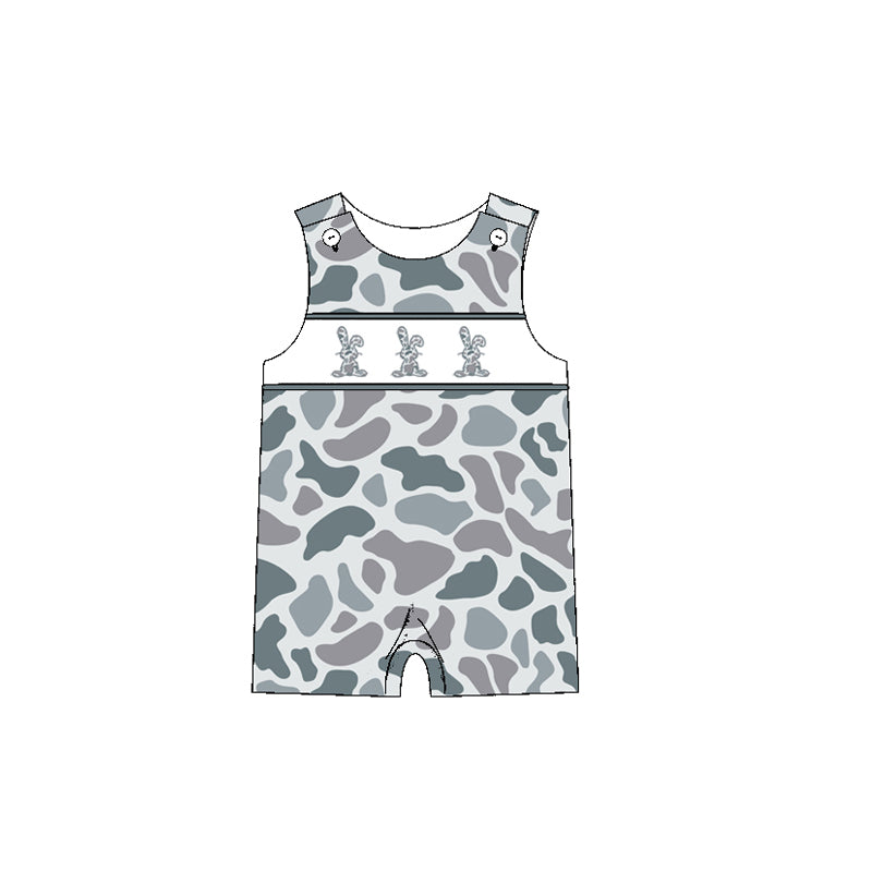 1.8(Custom Design Preorder MOQ 5 Each Design) Grey Camo Bunny Print Kids Easter Matching Clothes Sibling Wear