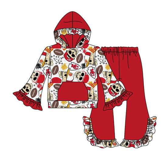 (Custom Design Preorder MOQ 5) Team's KC Football Print Girls Fall Hoodie Clothes Set