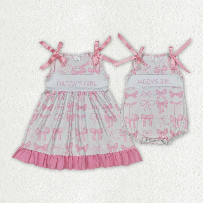 Daddy's Girl Pink Bows Print Sisters Summer Matching Clothes