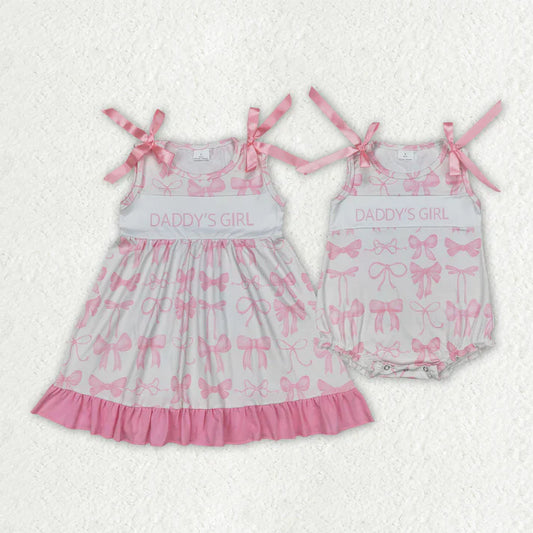 Daddy's Girl Pink Bows Print Sisters Summer Matching Clothes