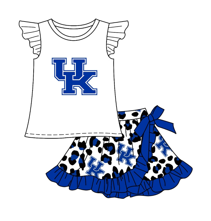 (Custom Design Preorder MOQ 5) Team's Kentucky Leopard Print Skirts Shorts Girls Summer Clothes Set
