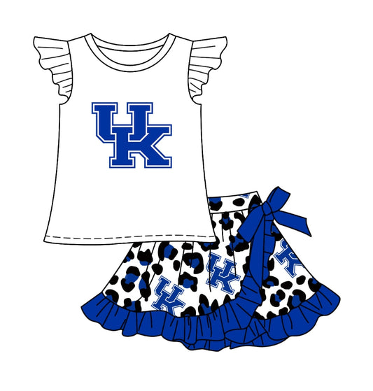 (Custom Design Preorder MOQ 5) Team's Kentucky Leopard Print Skirts Shorts Girls Summer Clothes Set