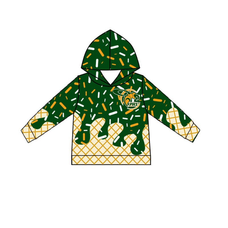 (Custom Design Preorder MOQ 5 Each Item)Team's Plainview Green Sprinkles Print Hoodie Top Mom and Me Matching Clothes