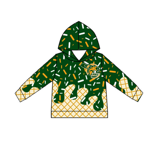 (Custom Design Preorder MOQ 5 Each Item)Team's Plainview Green Sprinkles Print Hoodie Top Mom and Me Matching Clothes