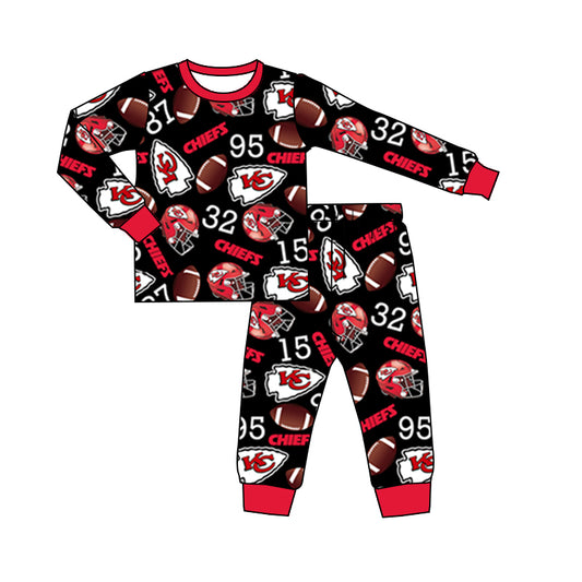 (Custom Design Preorder MOQ 5) Team's KC Black Print Kids Fall Pajamas Clothes Set