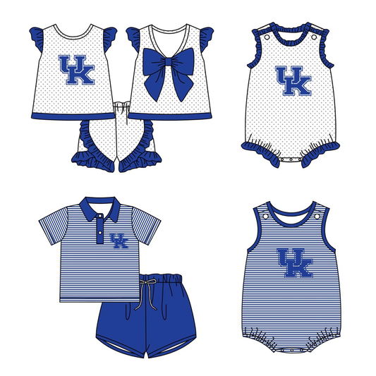 (Custom Design Preorder MOQ 5 Each Design) Team's Kentucky Print Kids Summer Matching Clothes Sibling Wear