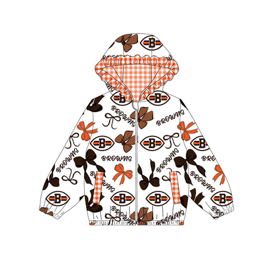 (Custom Design Preorder MOQ 5) Team's BROWNS Bows Print Pockets Girls Long Sleeve Zipper Jackets Top