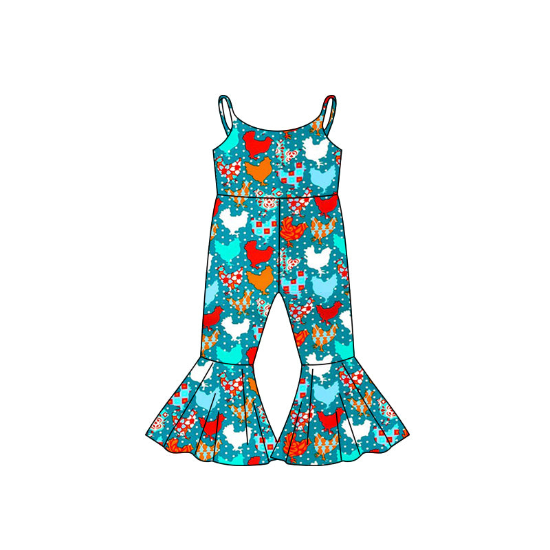 (Custom Design MOQ 5) Colorful Chicken Print Girls Jumpsuit