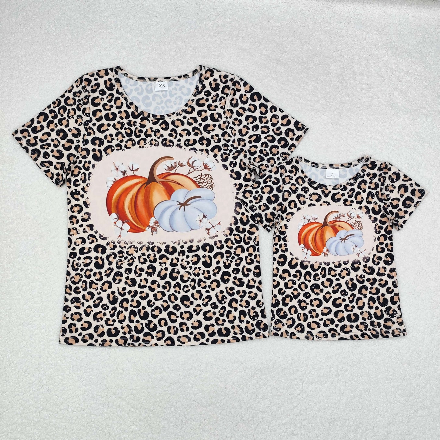 Leopard Pumpkin Print Mom and Me Fall Tee Shirts Top