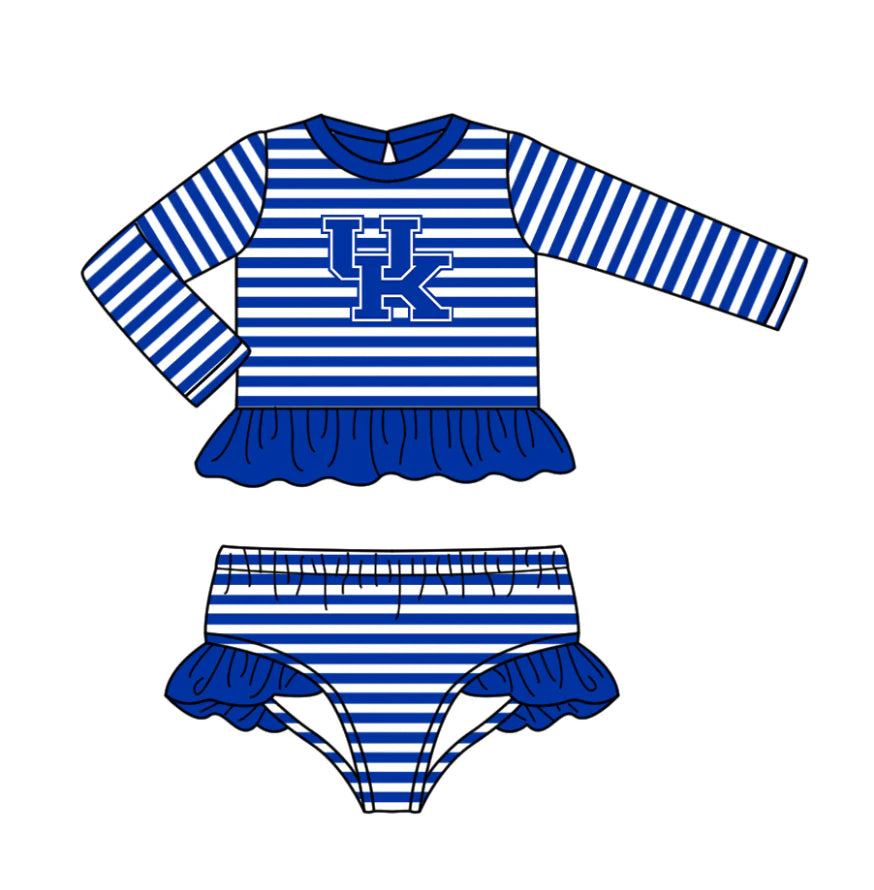 (Custom Design Preorder MOQ 5) Team's Kentucky Stripes Print Girls 2 Pieces Swimsuits