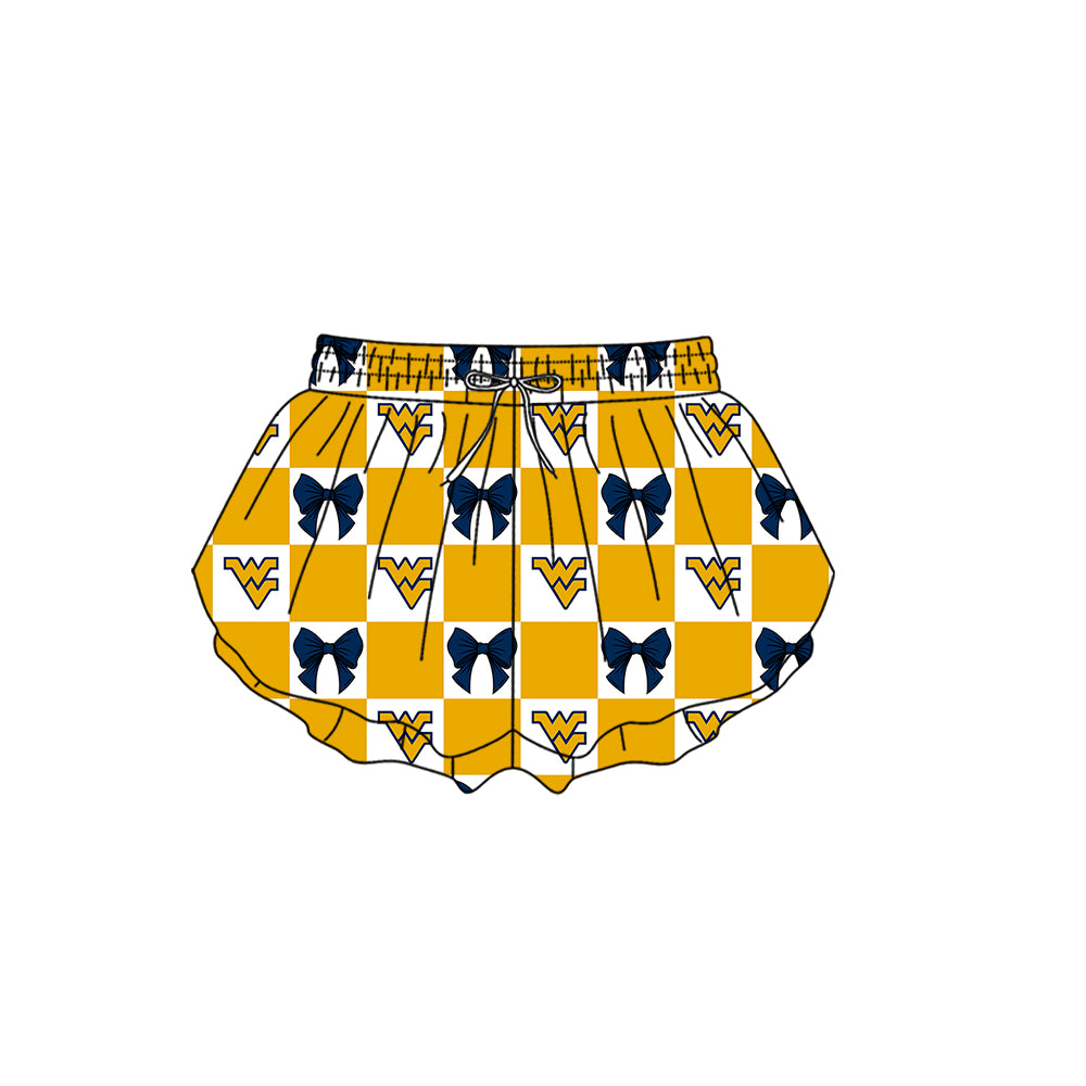 (Custom Design Preorder MOQ 5 Each Color) Team's West Virginia Bows Plaid Print Girls Summer Clothes Sisters Matching Wear