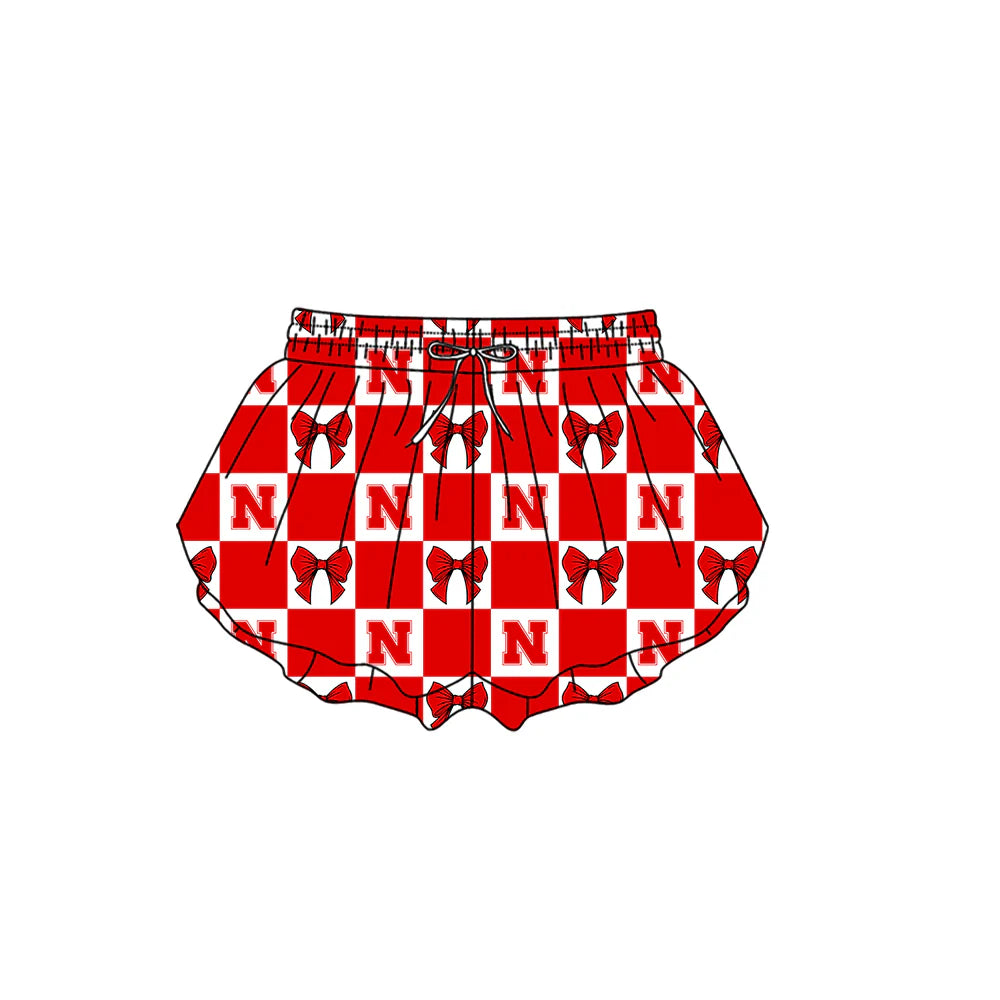 (Custom Design Preorder MOQ 5 Each Color) Team's N Red Bows Plaid Print Girls Summer Clothes Sisters Matching Wear