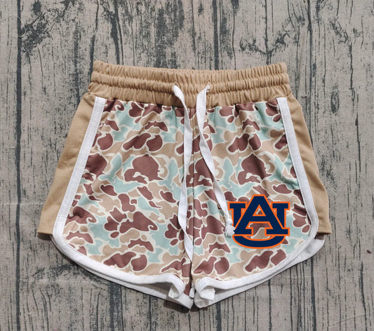 (Custom Design Preorder MOQ 5 Each Item) Team's Auburn Blue Camo Print Summer Bottom Shorts Mom and Me Matching Clothes