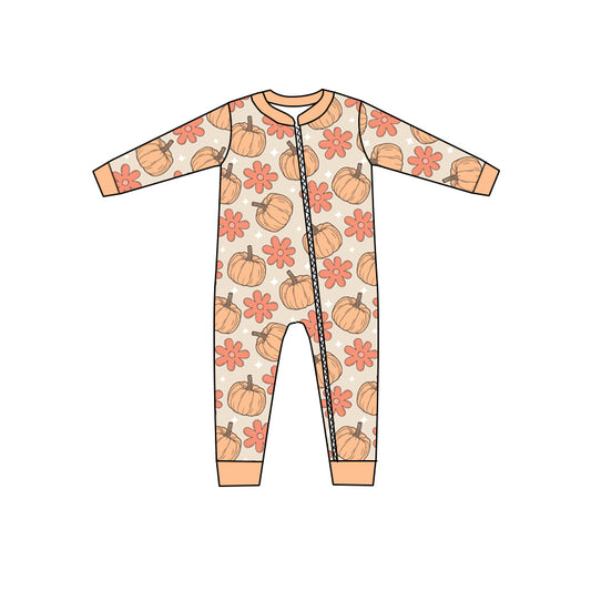 (Custom Design Preorder MOQ 5) NO.16 Punpkin Flowers Baby Zip Romper