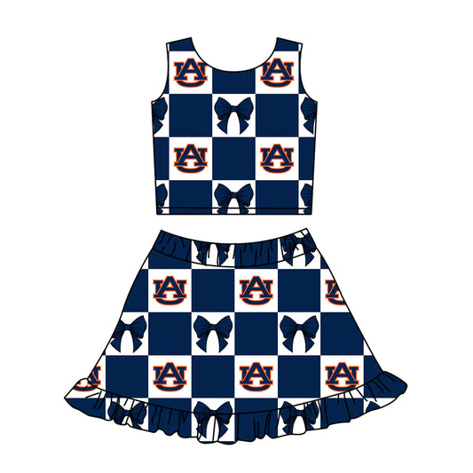 (Custom Design Preorder MOQ 5 Each Color) Team's Auburn Tigers Bows Plaid Print Girls Summer Clothes Sisters Matching Wear