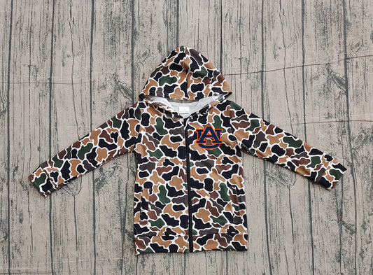 (Custom Design Preorder MOQ 5 Each Item) Team's Auburn Brown Camo Print Kids Fall Zipper Hoodie Jackets Top Mom and Me Matching Clothes