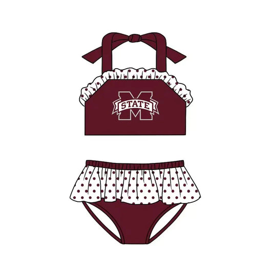 (Custom Design Preorder MOQ 5)  Team's Mississippi State Print Girls 2 Pieces Swimsuits