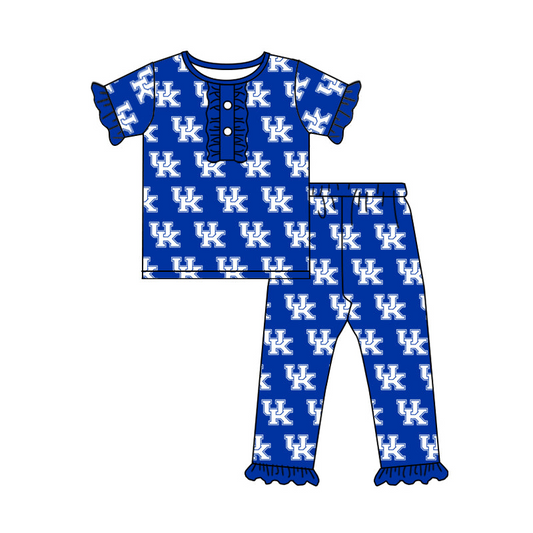 (Custom Design Preorder MOQ 5) Team's UK Blue Print Girls Pajamas Clothes Set