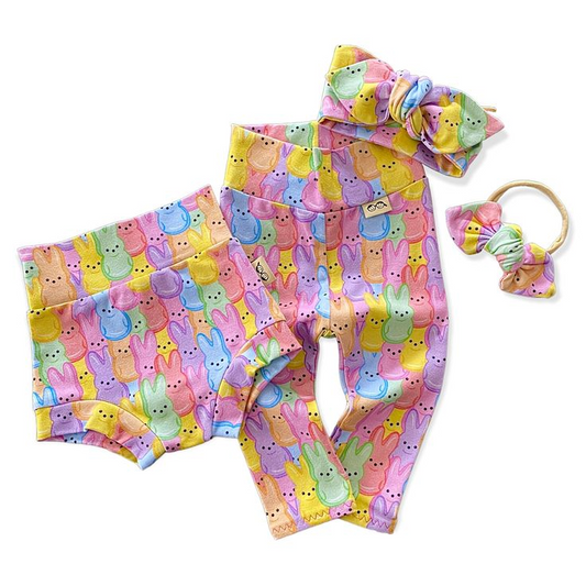 (Custom Design Preorder MOQ 5) Colorful Bunny Print Baby Girls Easter Bummie Shorts