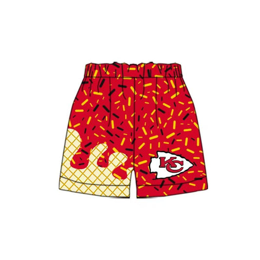 (Custom Design Preorder MOQ 5 Each Design) Team's White KC CHIEFS Sprinkles Print Summer Bottom Shorts Mom and Me Matching Clothes