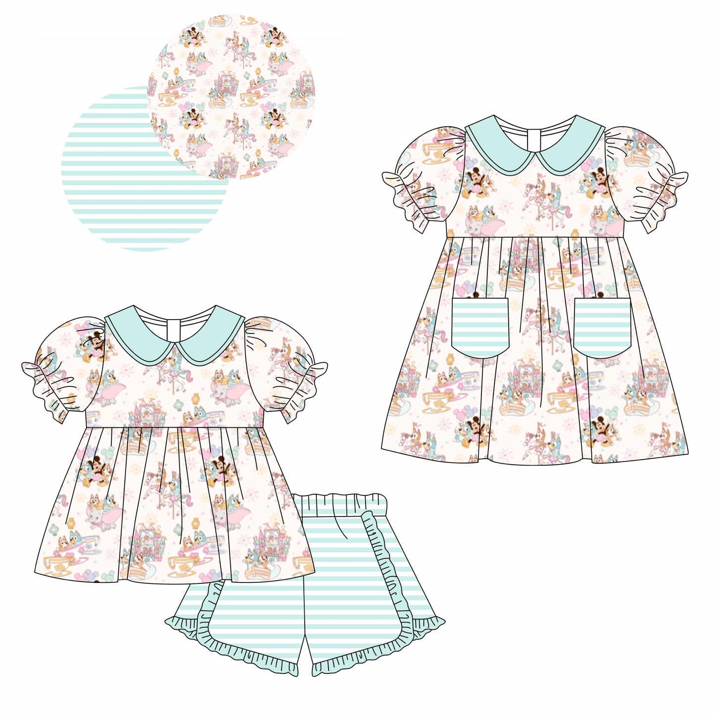 11.13(Custom Design Preorder MOQ 5 Each Design) Cartoon Animals Print Girls Summer Matching Clothes Sisters Wear