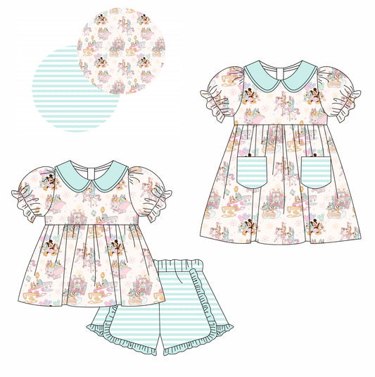 11.13(Custom Design Preorder MOQ 5 Each Design) Cartoon Animals Print Girls Summer Matching Clothes Sisters Wear